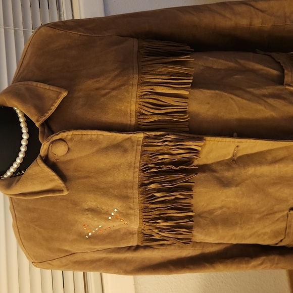 Taupe Suede Jacket with Fringe - Picture 2 of 5